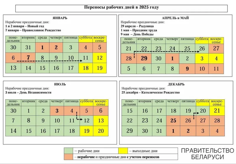 График выходных и переносов в 2025 году