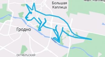 Рисуют кенгуру, собак и корабль. Как велосипедисты создают «рисунки» на улицах Гродно