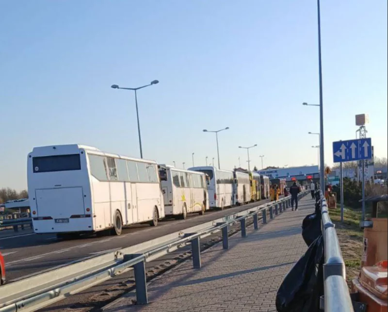 Новые рейсы в Польшу запустили из Слонима Автобусы в очереди на границе с Польшей. Фото иллюстративное: один из чатов, посвященных пересечению границы с Польшей